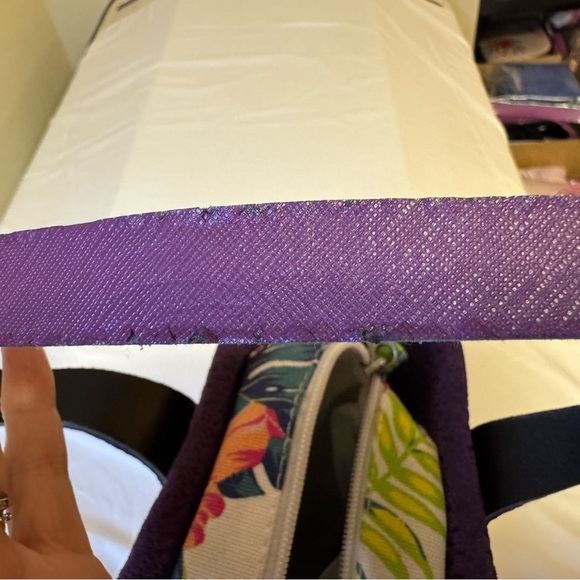 O bag Elegant Purple Tote with Structured Design and Charm Accent with trim - Picture 8 of 12